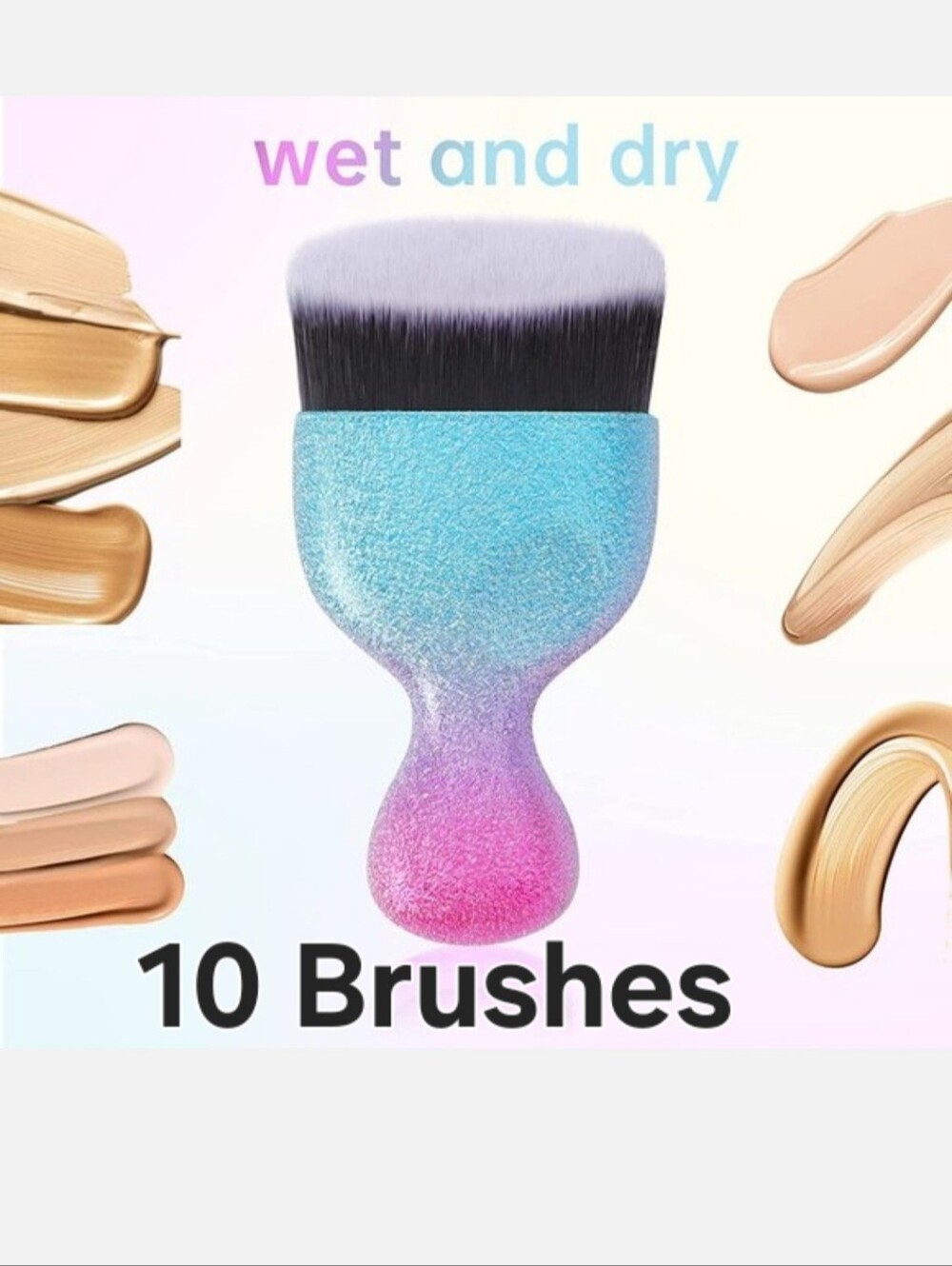 10 pcs. Kabuki Flat Top Foundation Brush, Powder Makeup Brush-Buffing, Stippling